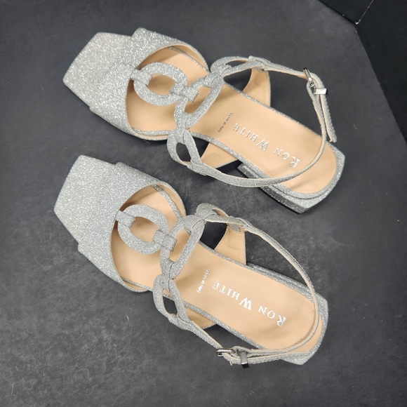 Ron White Dress Sandals 7 Silver Glitter Beverly Wedding Made Italy New $495 - Picture 6 of 15